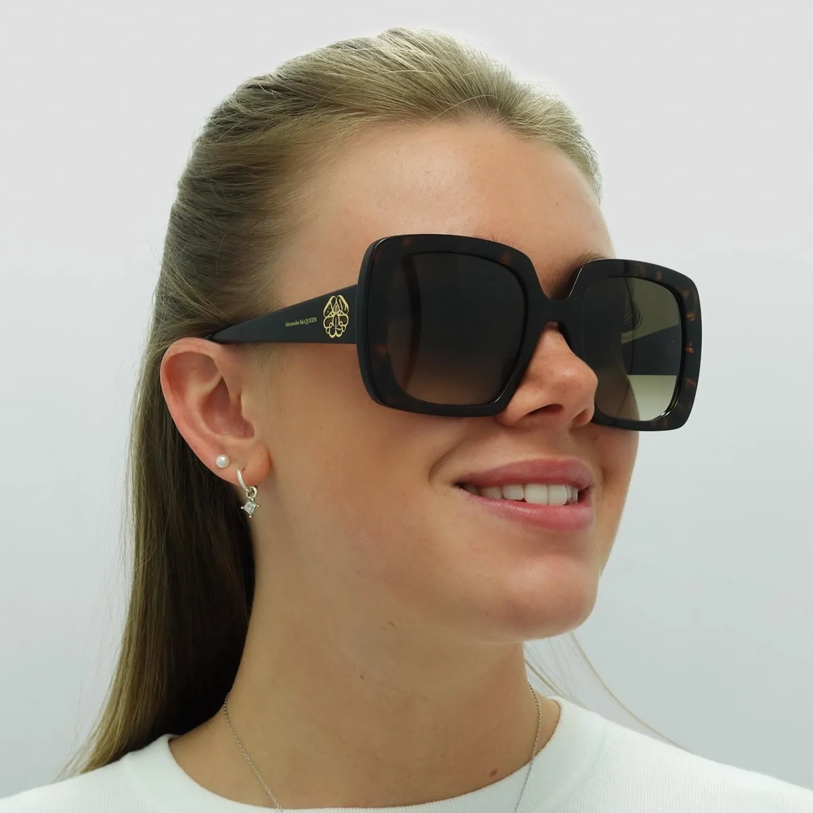 Alexander McQueen Square^Sunglasses AM0378S 002 Tortoise Brown Gradient
