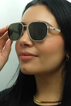 Alexander McQueen Aviator|Aviator^Sunglasses AM0458S 003 Silver Green