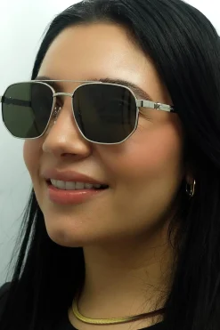 Alexander McQueen Aviator|Aviator^Sunglasses AM0458S 003 Silver Green