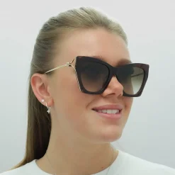 Alexander McQueen Cat-Eye^Sunglasses AM0375S 002 Brown Gold Brown Gradient
