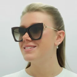 Alexander McQueen Cat-Eye^Sunglasses AM0375S 002 Brown Gold Brown Gradient