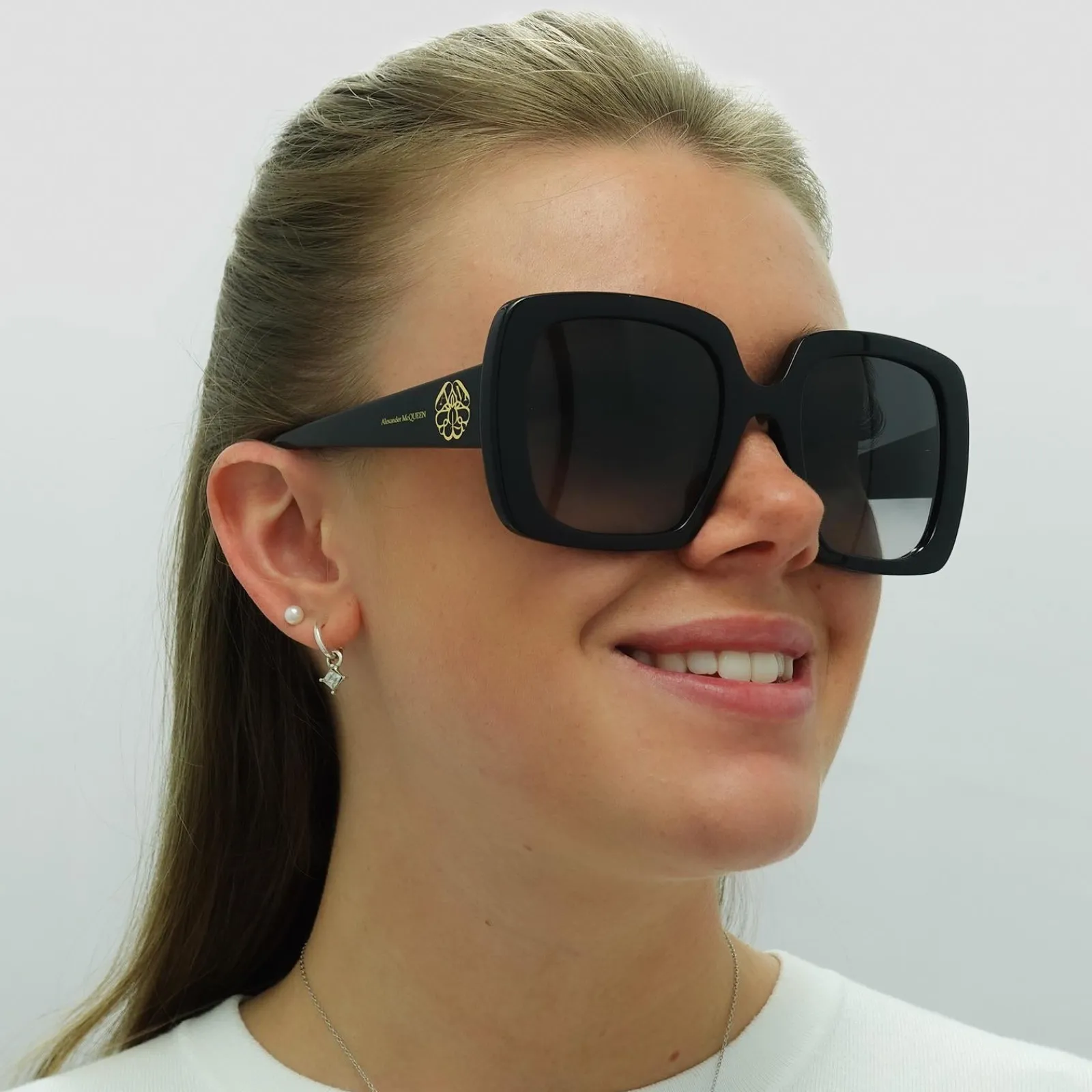Alexander McQueen Square^Sunglasses AM0378S 001 Black Grey Gradient