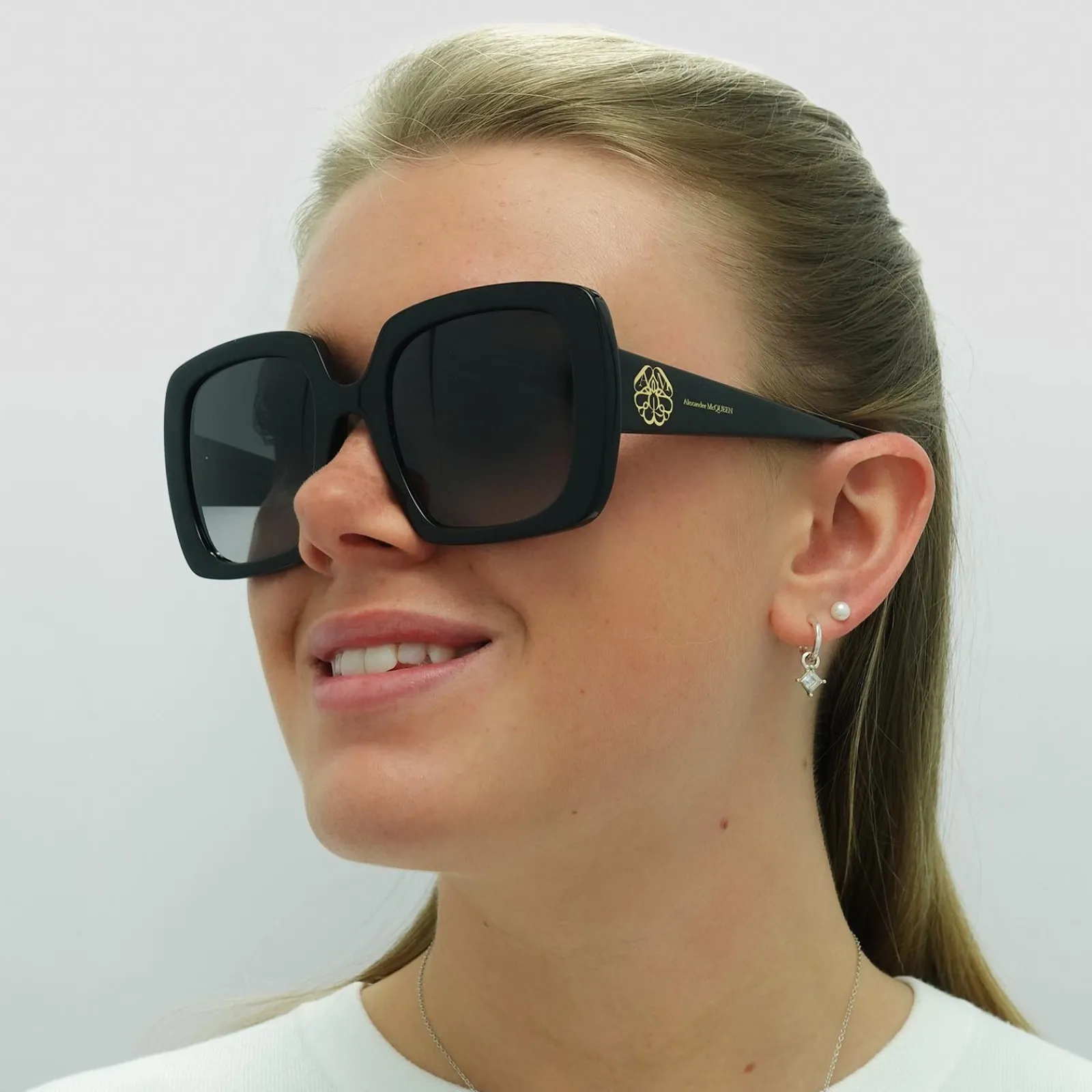 Alexander McQueen Square^Sunglasses AM0378S 001 Black Grey Gradient