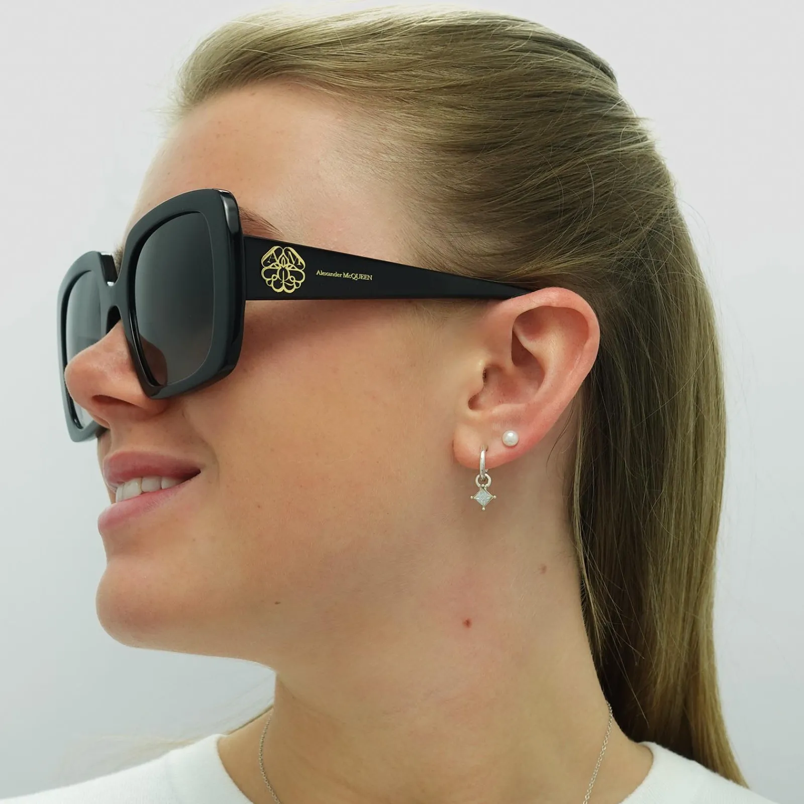 Alexander McQueen Square^Sunglasses AM0378S 001 Black Grey Gradient
