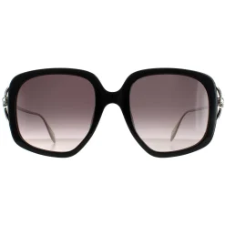 Alexander McQueen Square^Sunglasses AM0374S 001 Black Silver Grey Gradient