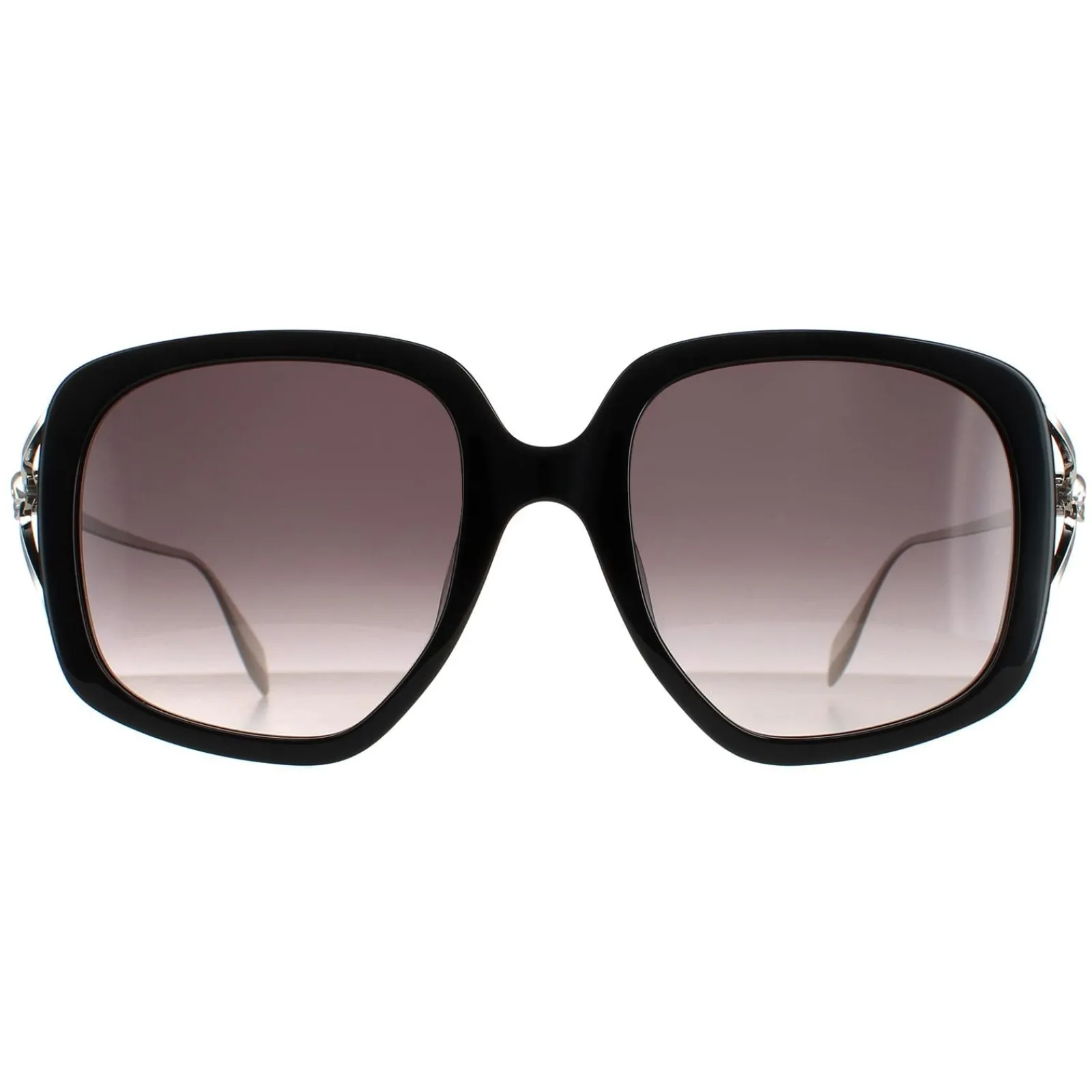 Alexander McQueen Square^Sunglasses AM0374S 001 Black Silver Grey Gradient