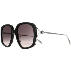 Alexander McQueen Square^Sunglasses AM0374S 001 Black Silver Grey Gradient