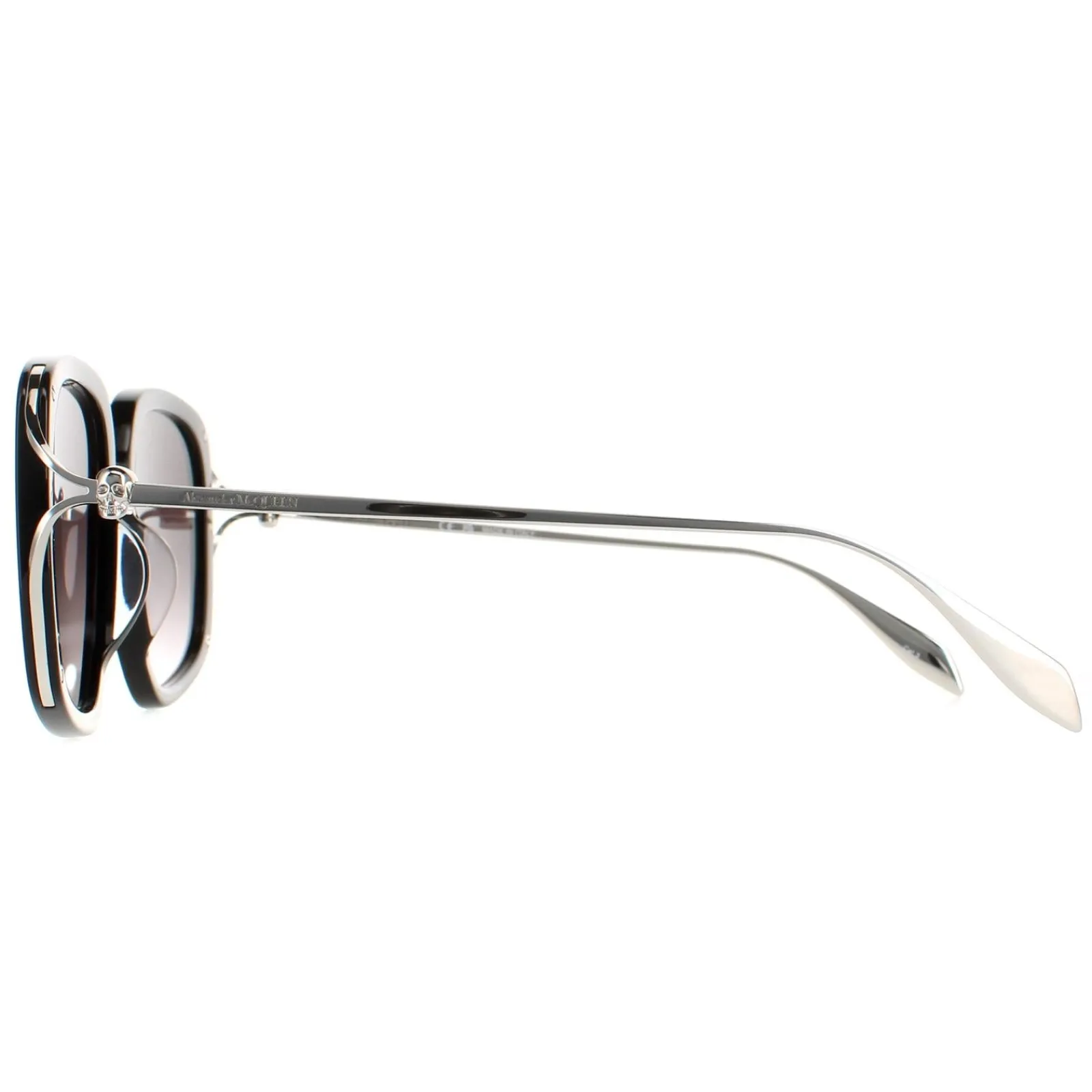 Alexander McQueen Square^Sunglasses AM0374S 001 Black Silver Grey Gradient