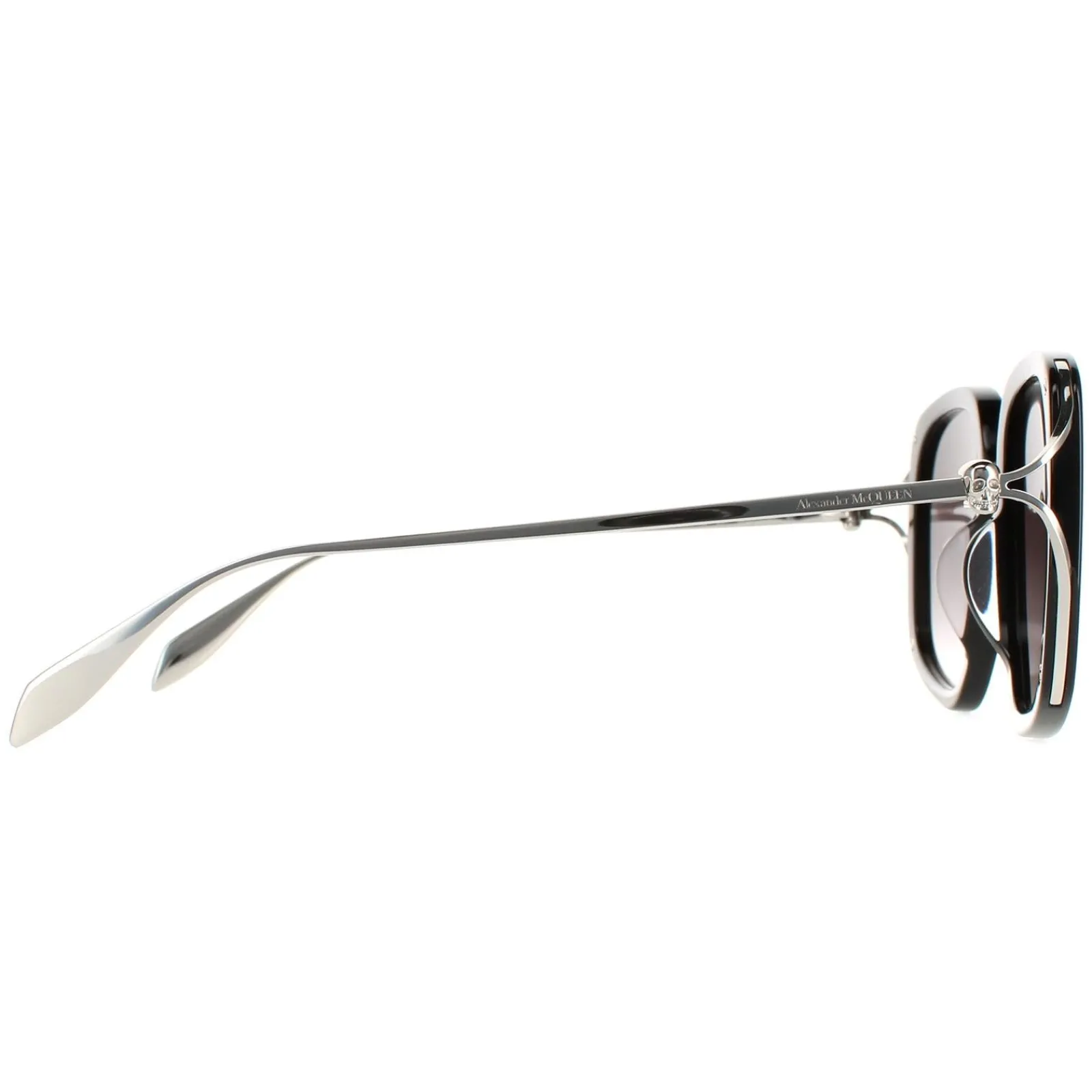 Alexander McQueen Square^Sunglasses AM0374S 001 Black Silver Grey Gradient