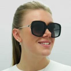 Alexander McQueen Square^Sunglasses AM0374S 001 Black Silver Grey Gradient