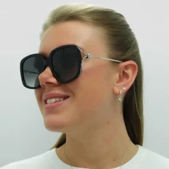 Alexander McQueen Square^Sunglasses AM0374S 001 Black Silver Grey Gradient
