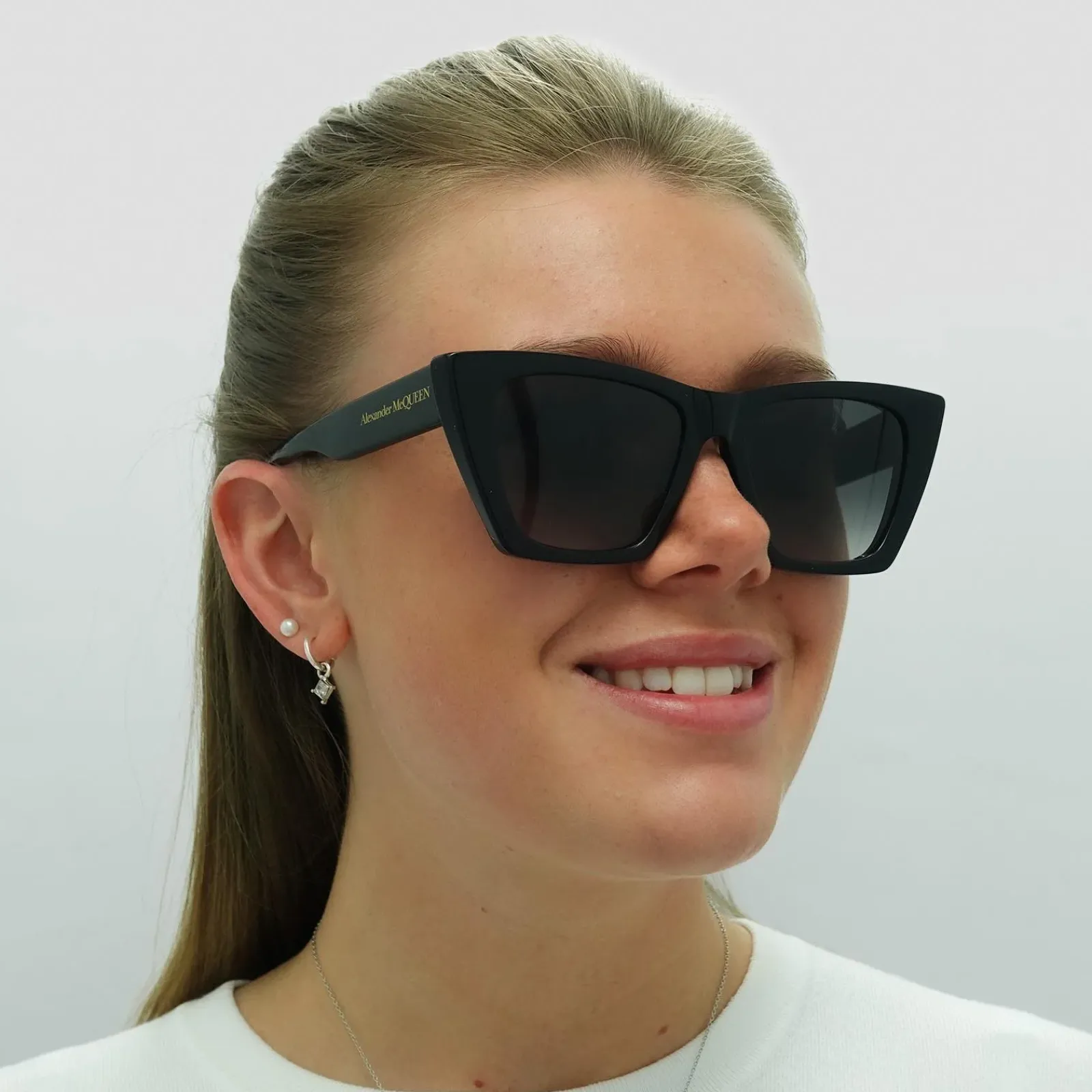 Alexander McQueen Cat-Eye^Sunglasses AM0299S 001 Black Grey