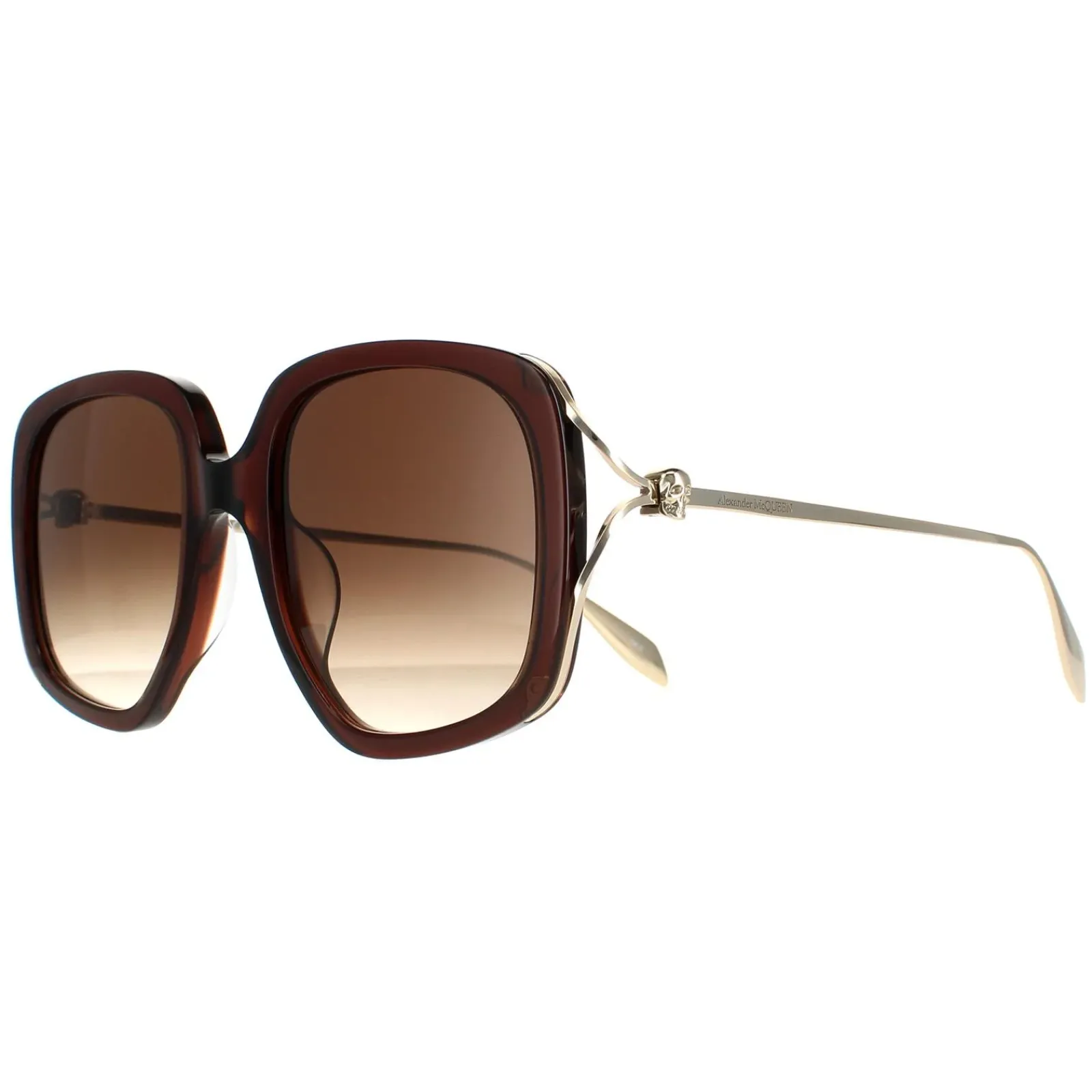 Alexander McQueen Square^Sunglasses AM0374S 002 Brown Gold Brown Gradient
