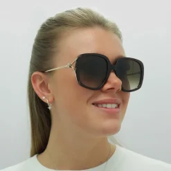 Alexander McQueen Square^Sunglasses AM0374S 002 Brown Gold Brown Gradient