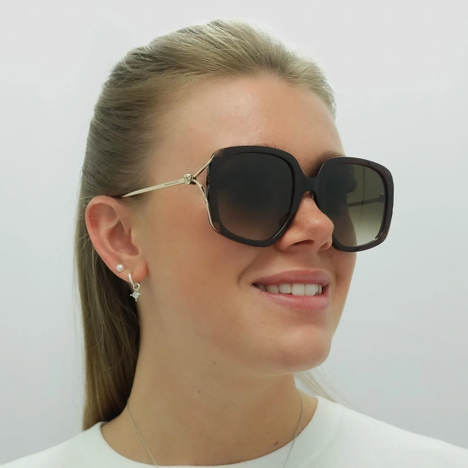 Alexander McQueen Square^Sunglasses AM0374S 002 Brown Gold Brown Gradient