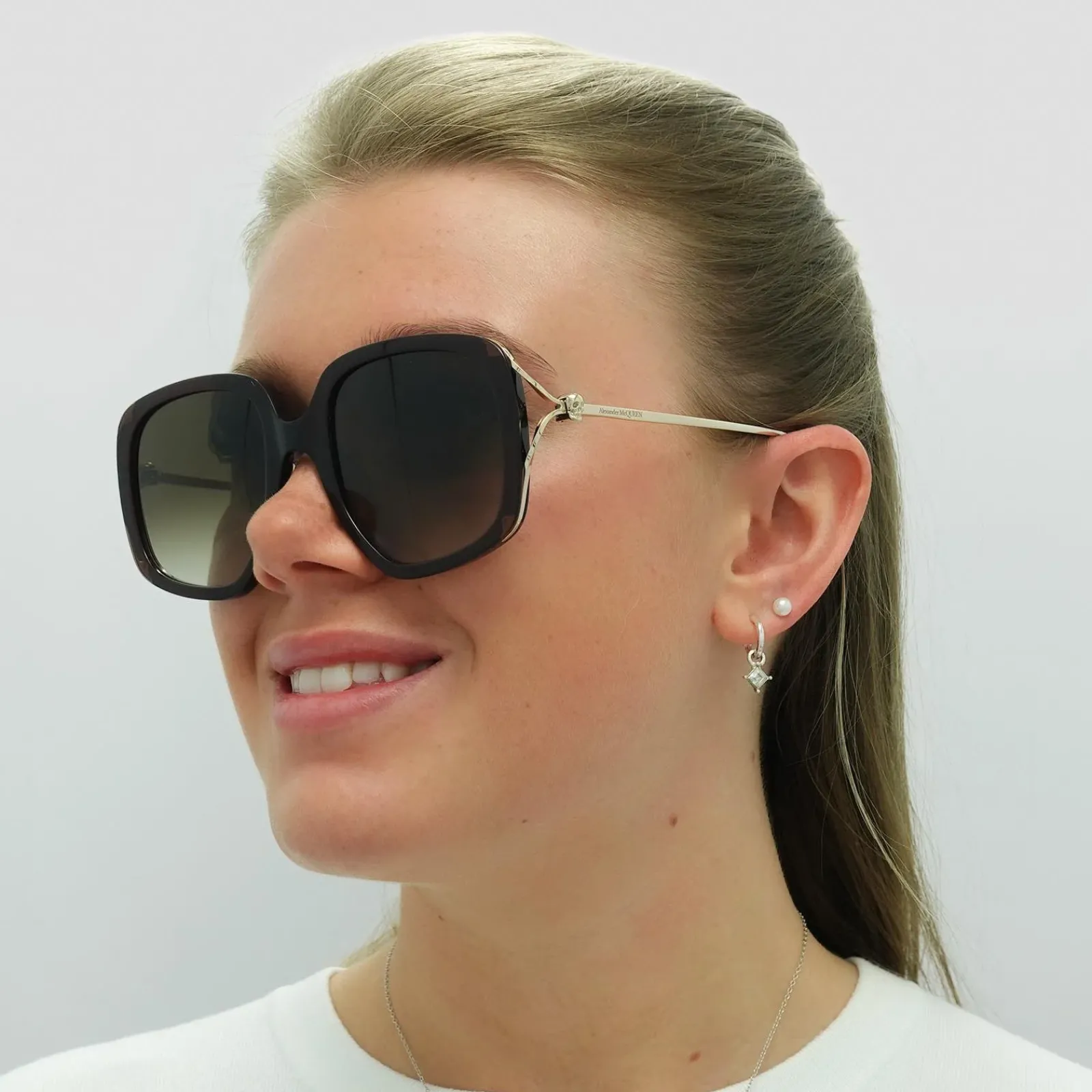 Alexander McQueen Square^Sunglasses AM0374S 002 Brown Gold Brown Gradient