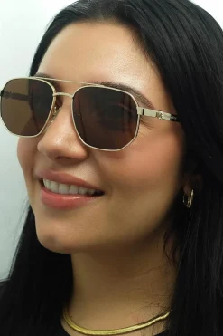 Alexander McQueen Aviator|Aviator^Sunglasses AM0458S 002 Gold Brown