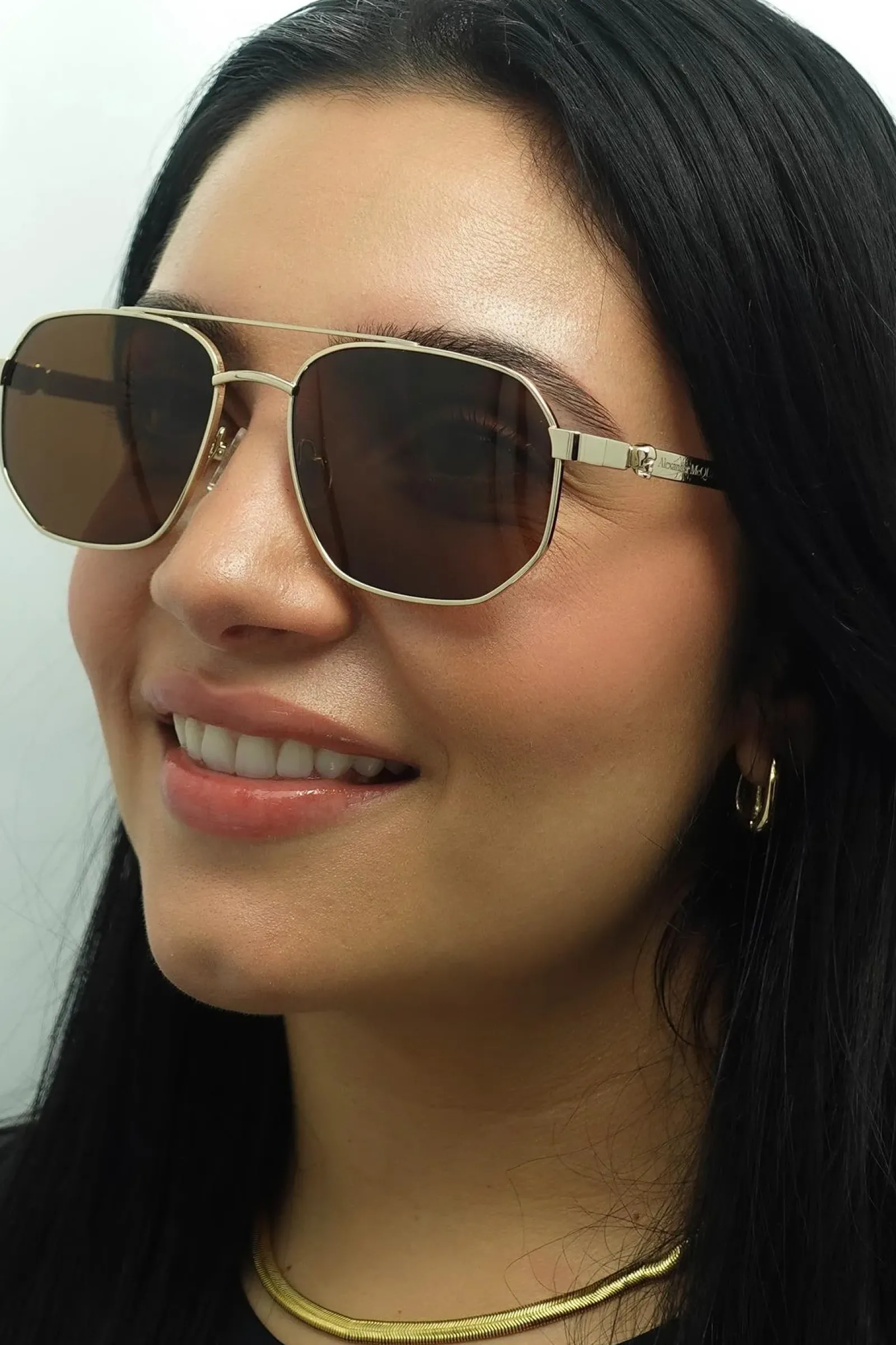 Alexander McQueen Aviator|Aviator^Sunglasses AM0458S 002 Gold Brown