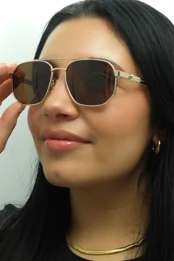 Alexander McQueen Aviator|Aviator^Sunglasses AM0458S 002 Gold Brown