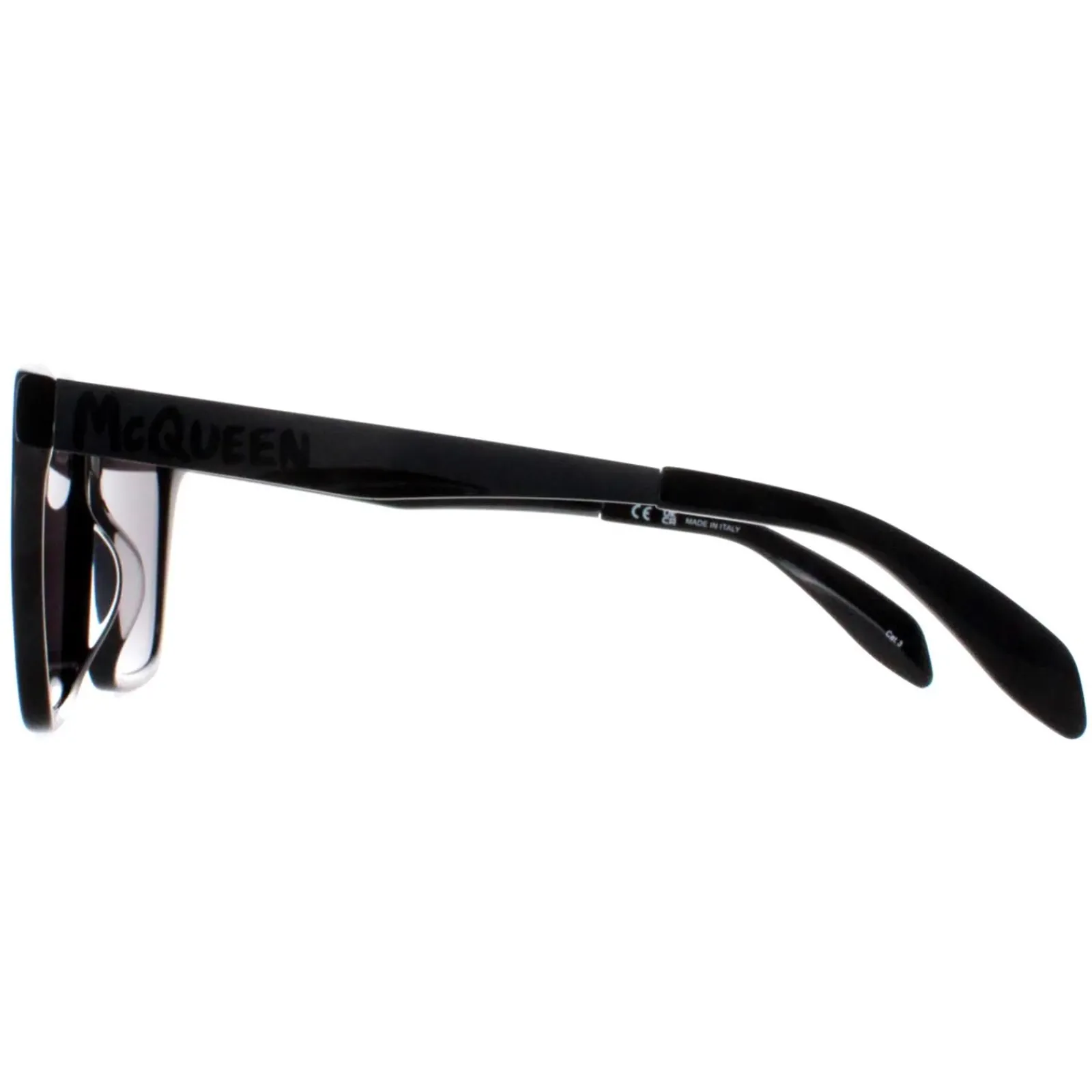 Alexander McQueen Square^Sunglasses AM0352S 001 Shiny Black and Dark Chrome G