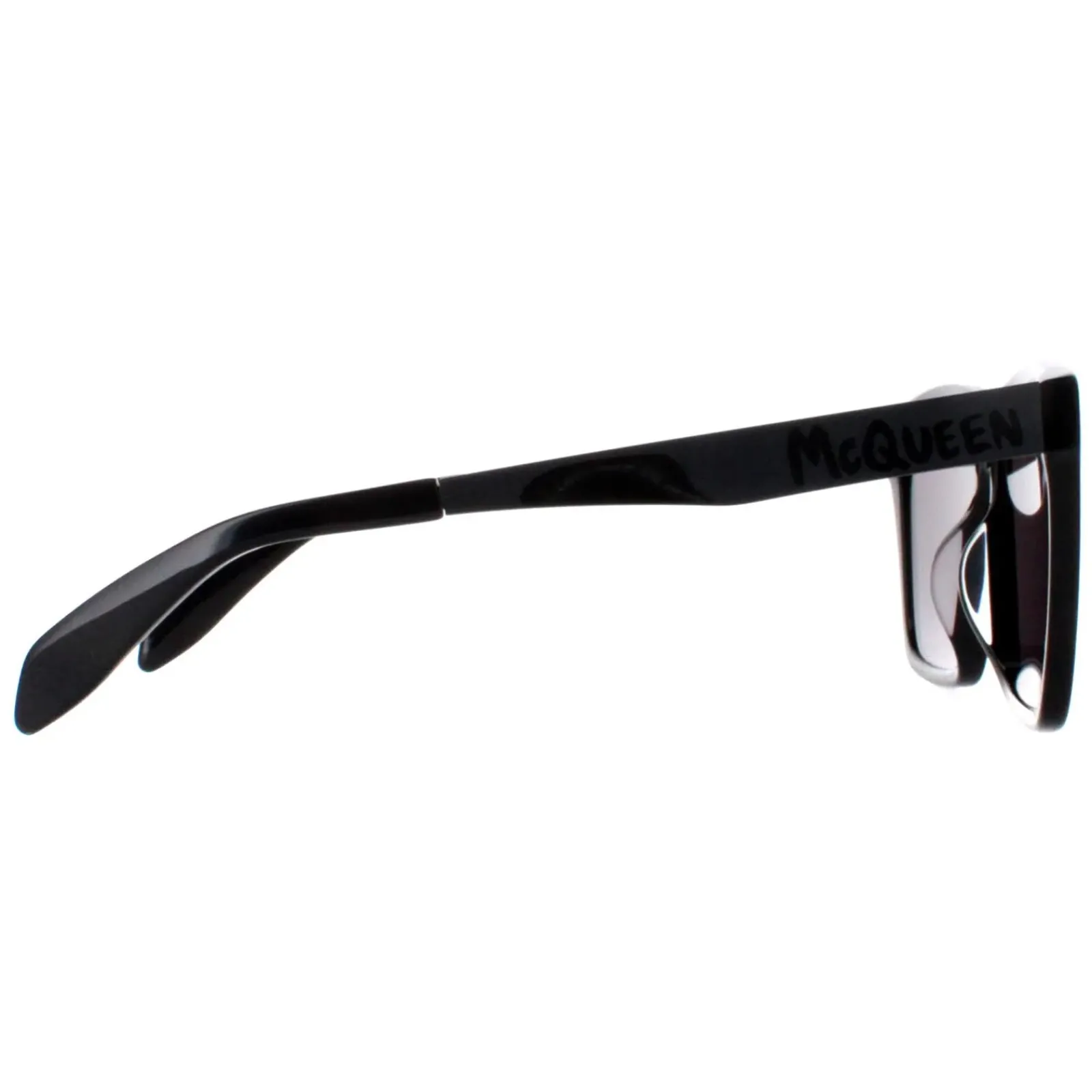 Alexander McQueen Square^Sunglasses AM0352S 001 Shiny Black and Dark Chrome G