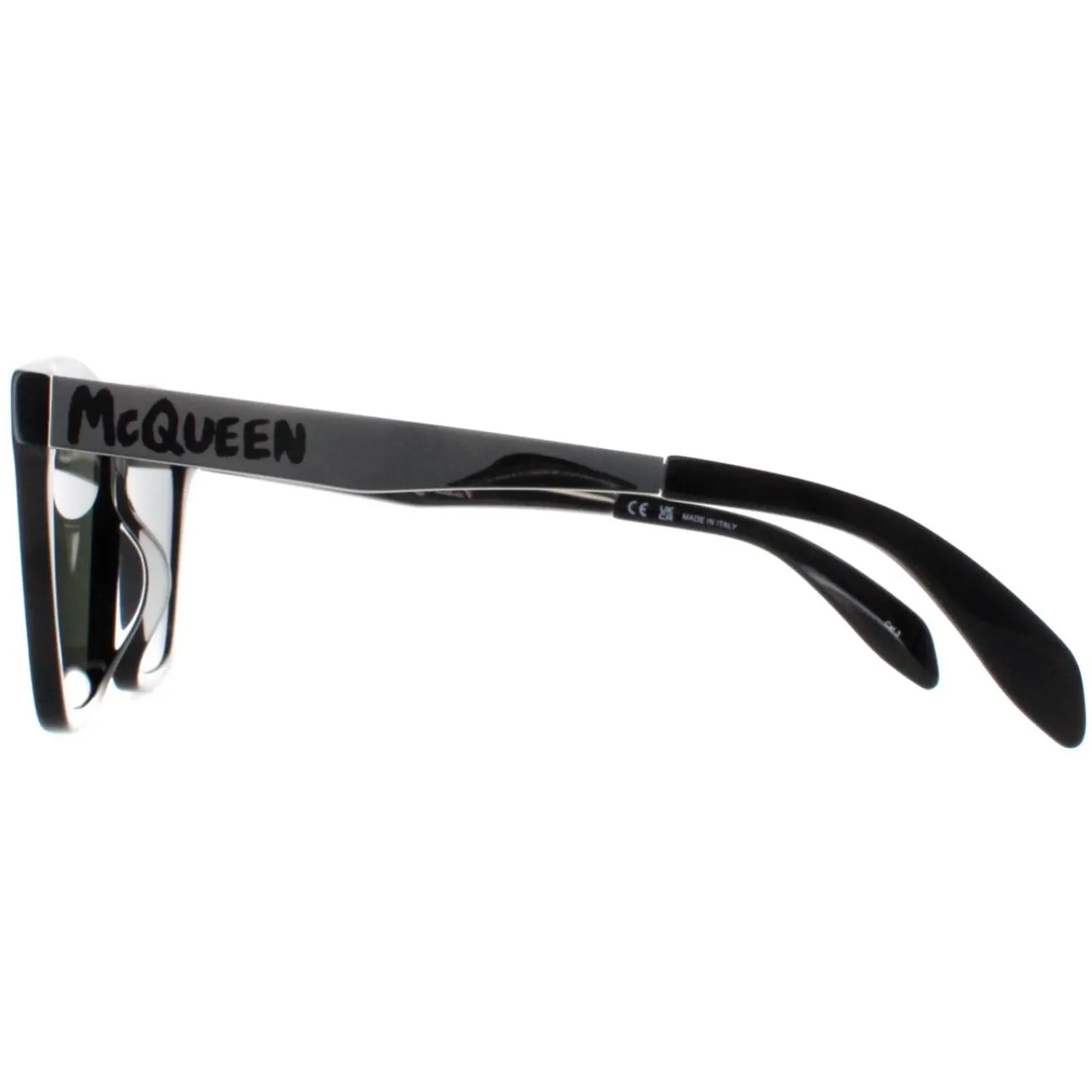 Alexander McQueen Square^Sunglasses AM0352S 002 Shiny Black and Silver Green