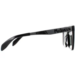 Alexander McQueen Square^Sunglasses AM0352S 002 Shiny Black and Silver Green