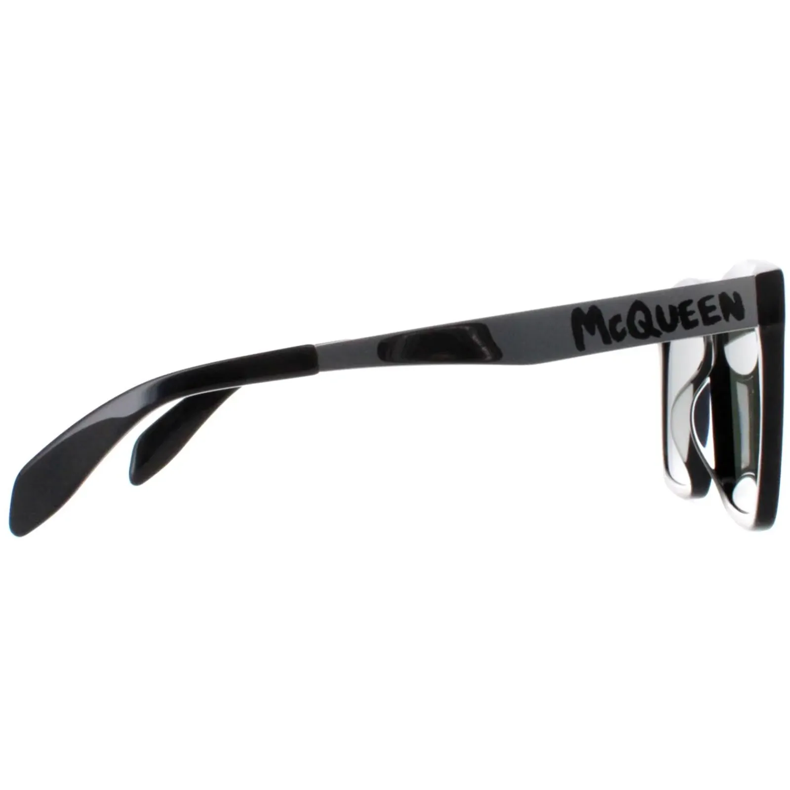 Alexander McQueen Square^Sunglasses AM0352S 002 Shiny Black and Silver Green