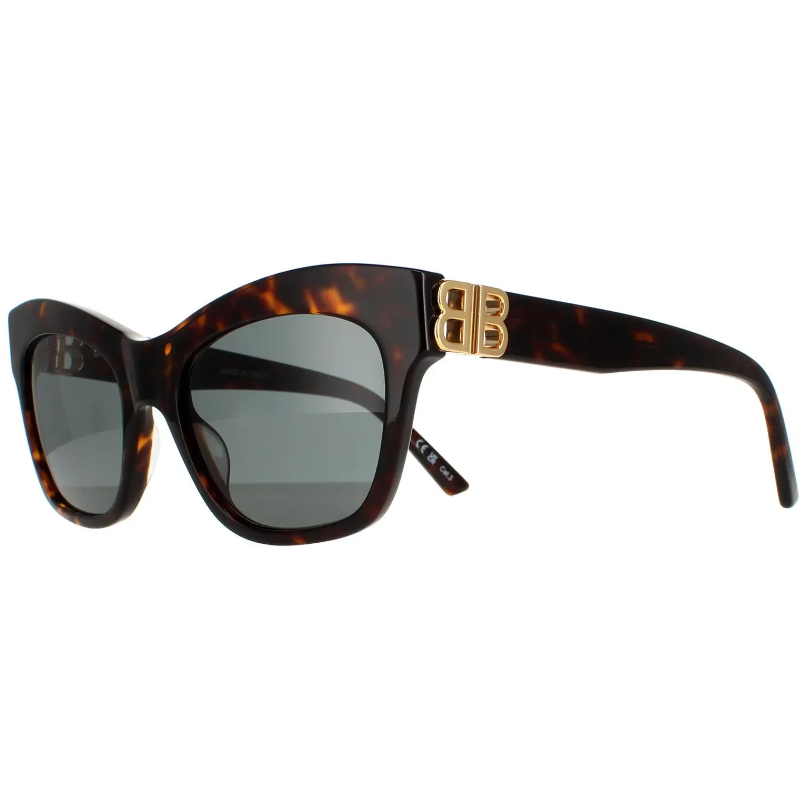 Balenciaga Cat-Eye^Sunglasses BB0132S 002 Dark Havana and Gold Green Grey