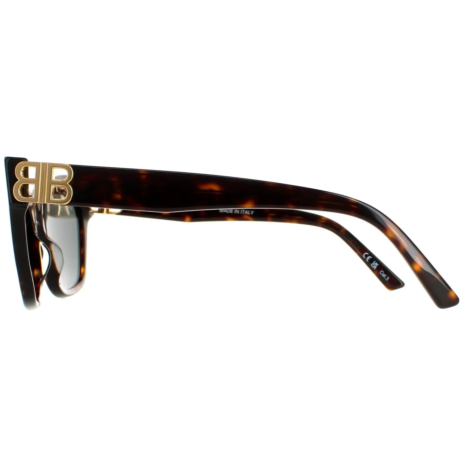 Balenciaga Cat-Eye^Sunglasses BB0132S 002 Dark Havana and Gold Green Grey