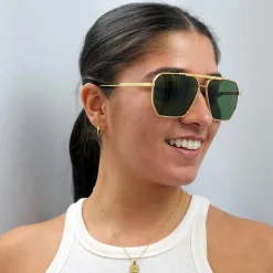 Bottega Veneta Square^Sunglasses BV1012S 004 Gold Green