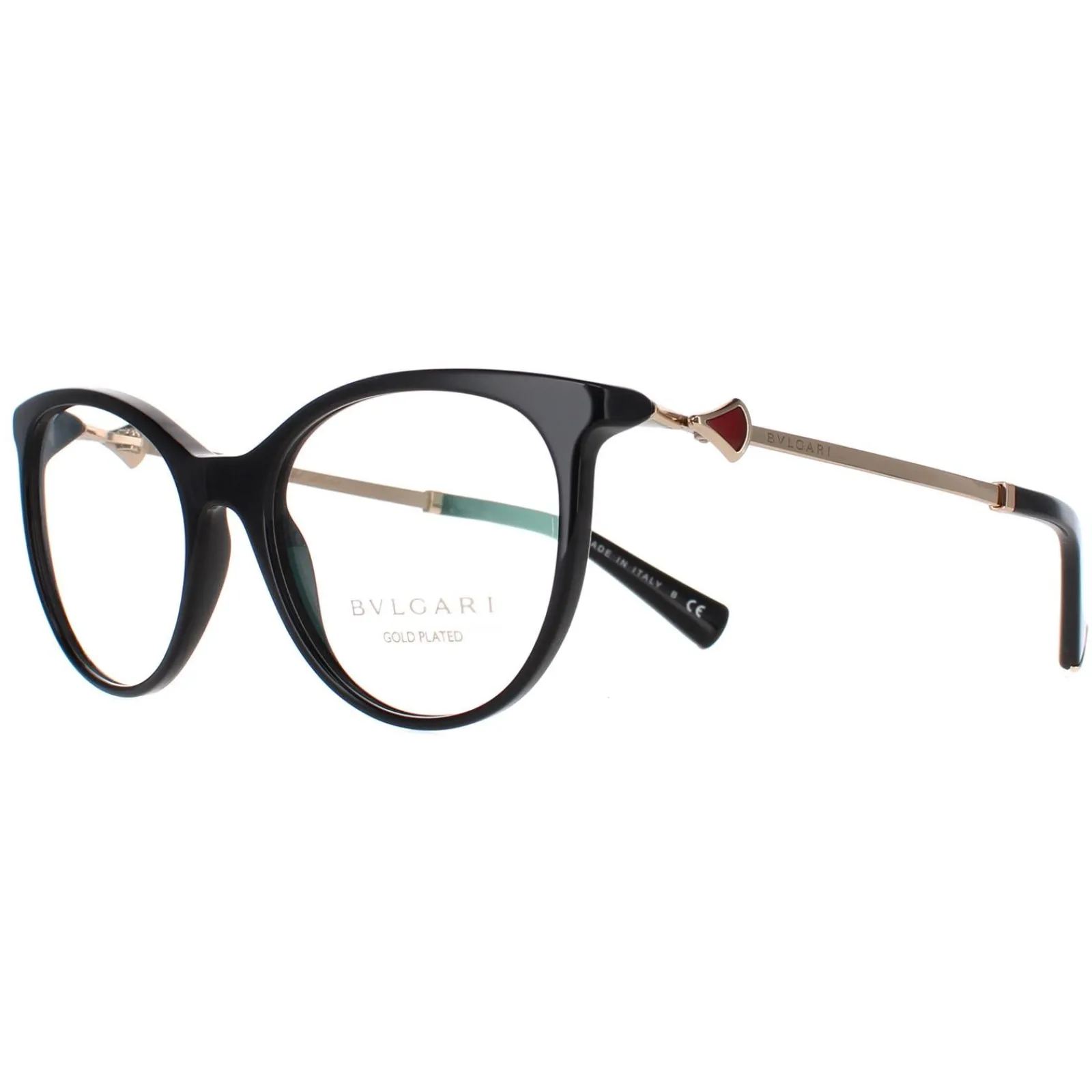 Bvlgari Round|Round^Glasses Frames 4149KB 5195 Black Gold Red 52mm Womens