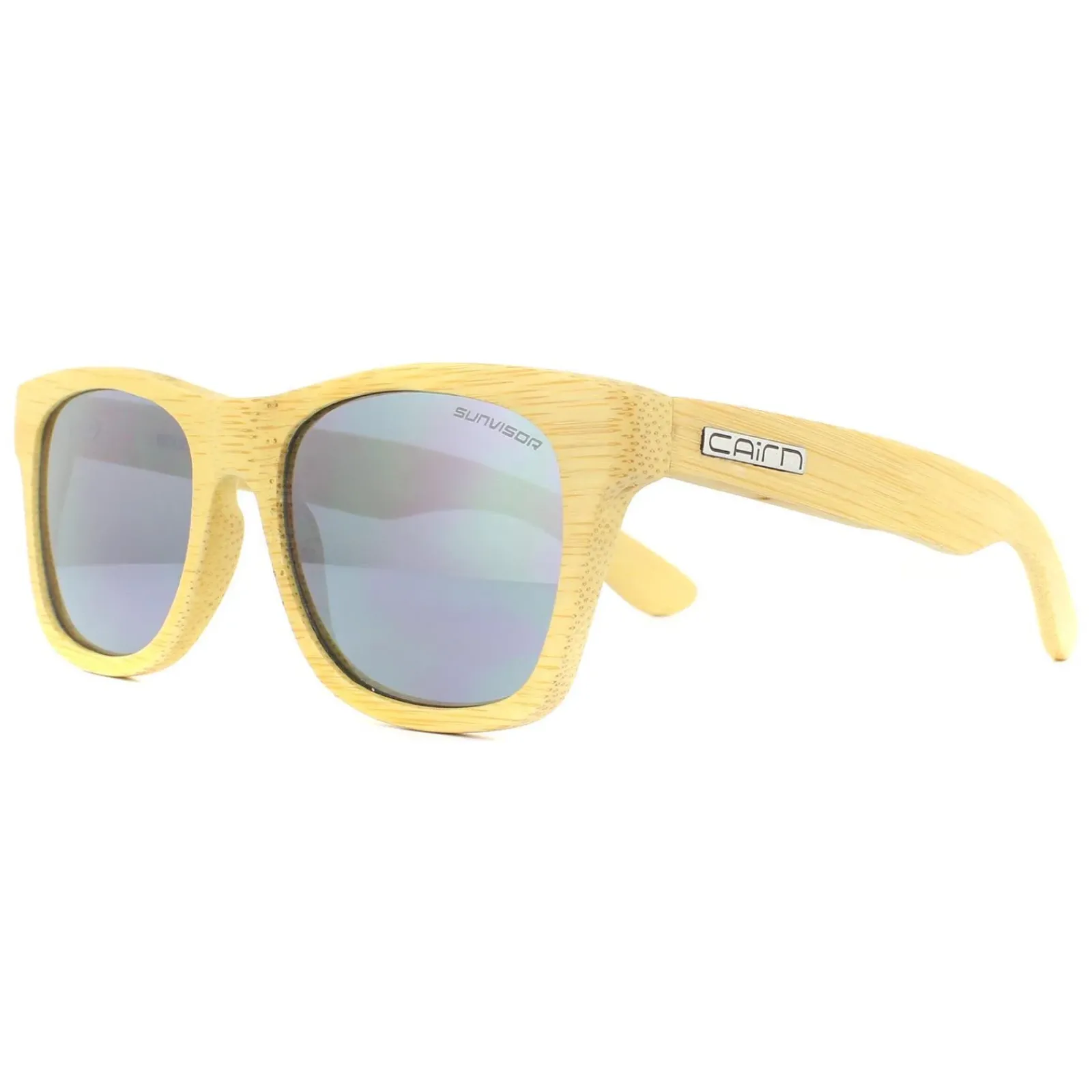 Cairn Rectangle^Sunglasses Woody 07 Bamboo Sunvisor Grey Mirror