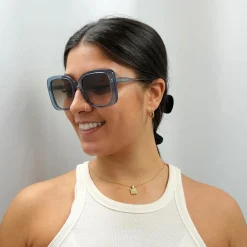 Chloe Square^Sunglasses CH0125S 002 Blue Crystal Brown Gradient