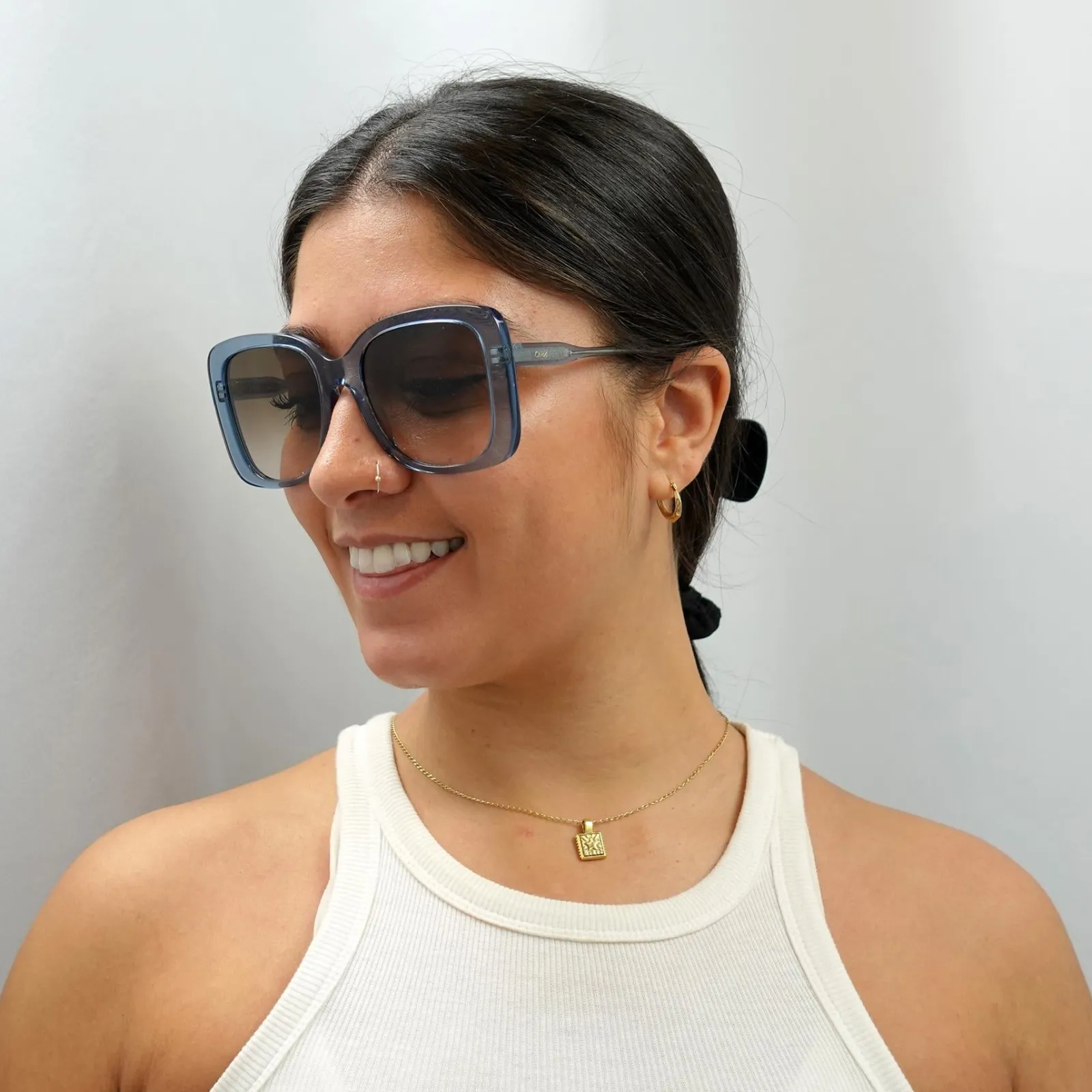 Chloe Square^Sunglasses CH0125S 002 Blue Crystal Brown Gradient