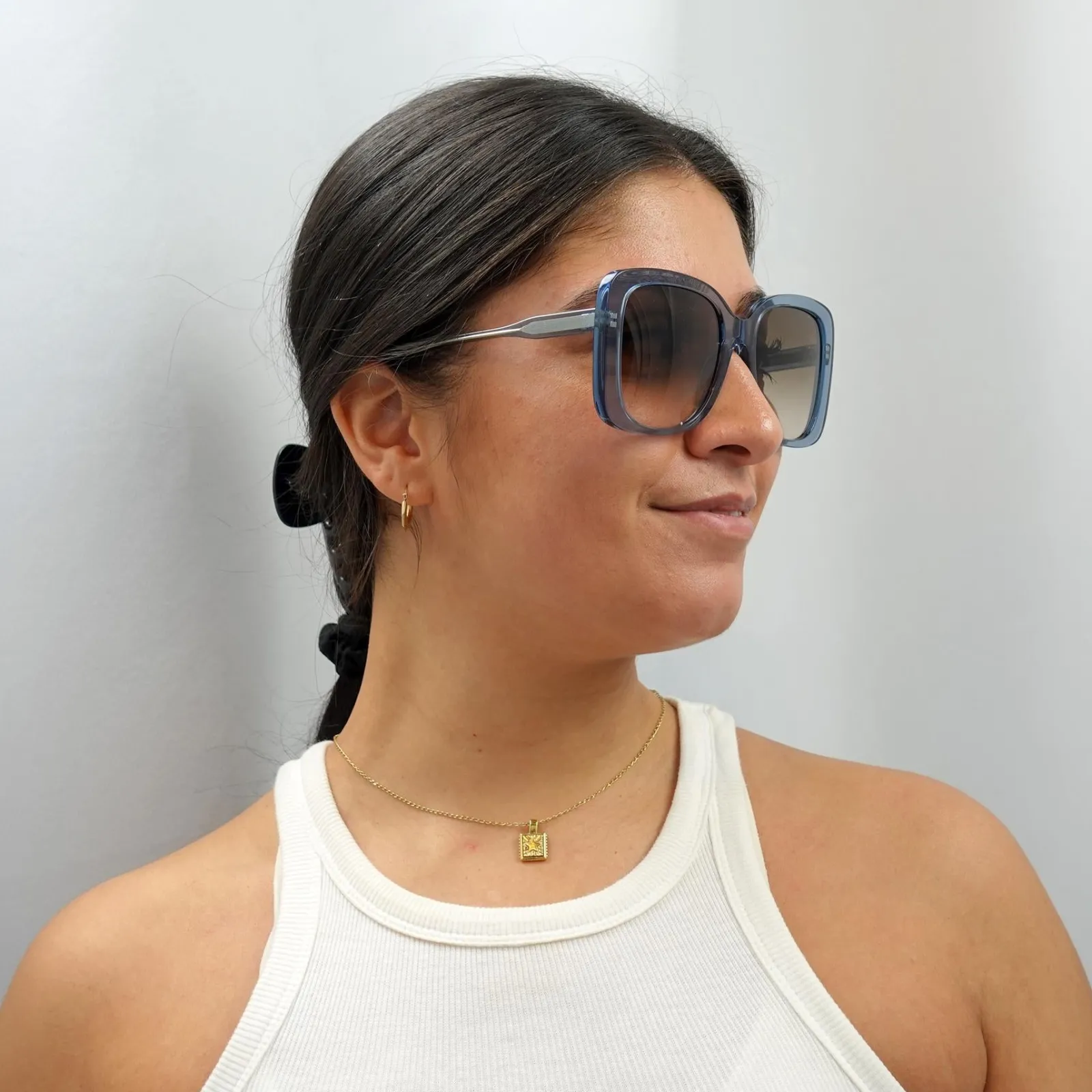 Chloe Square^Sunglasses CH0125S 002 Blue Crystal Brown Gradient