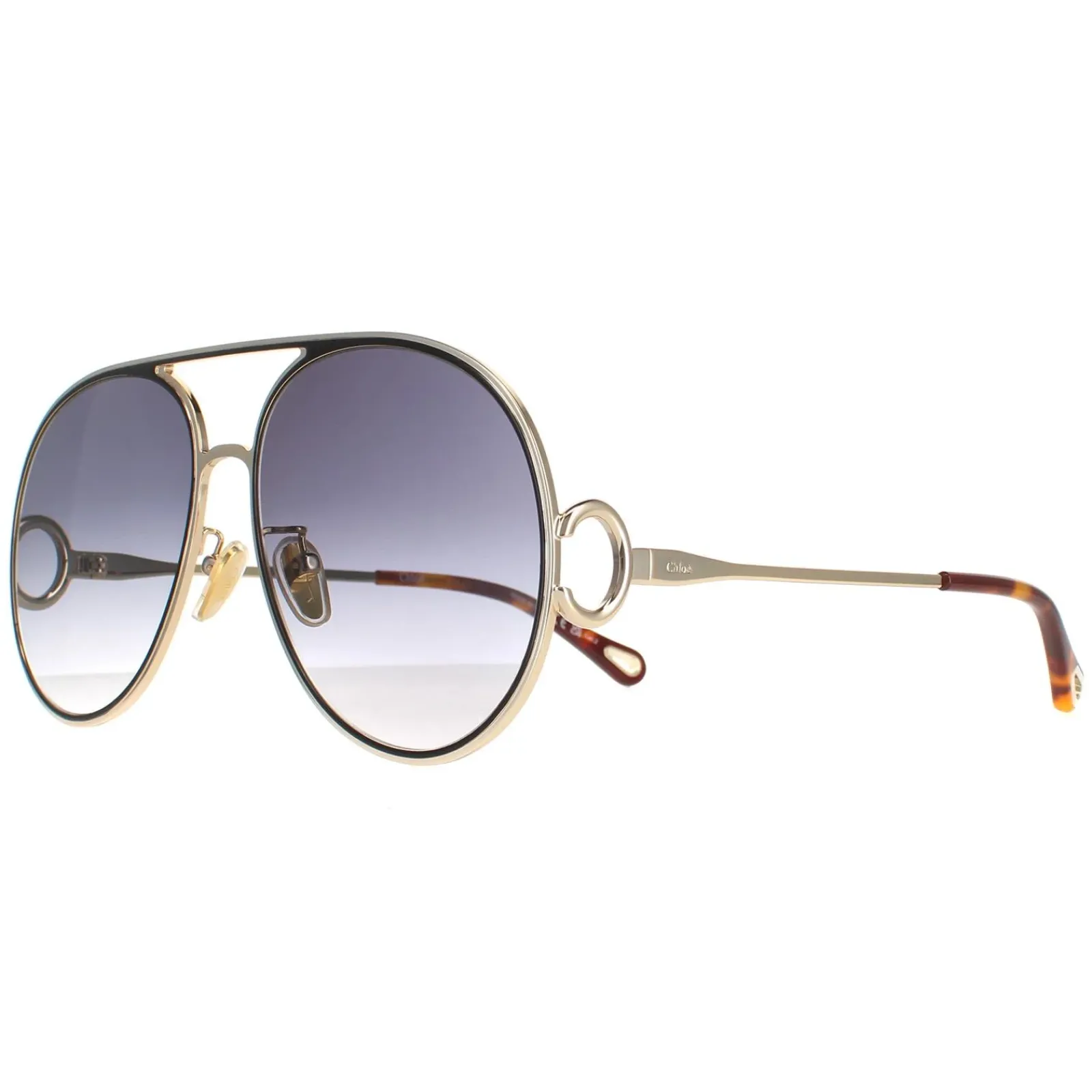 Chloe Aviator^Sunglasses CH0145S 001 Gold Black Grey Gradient