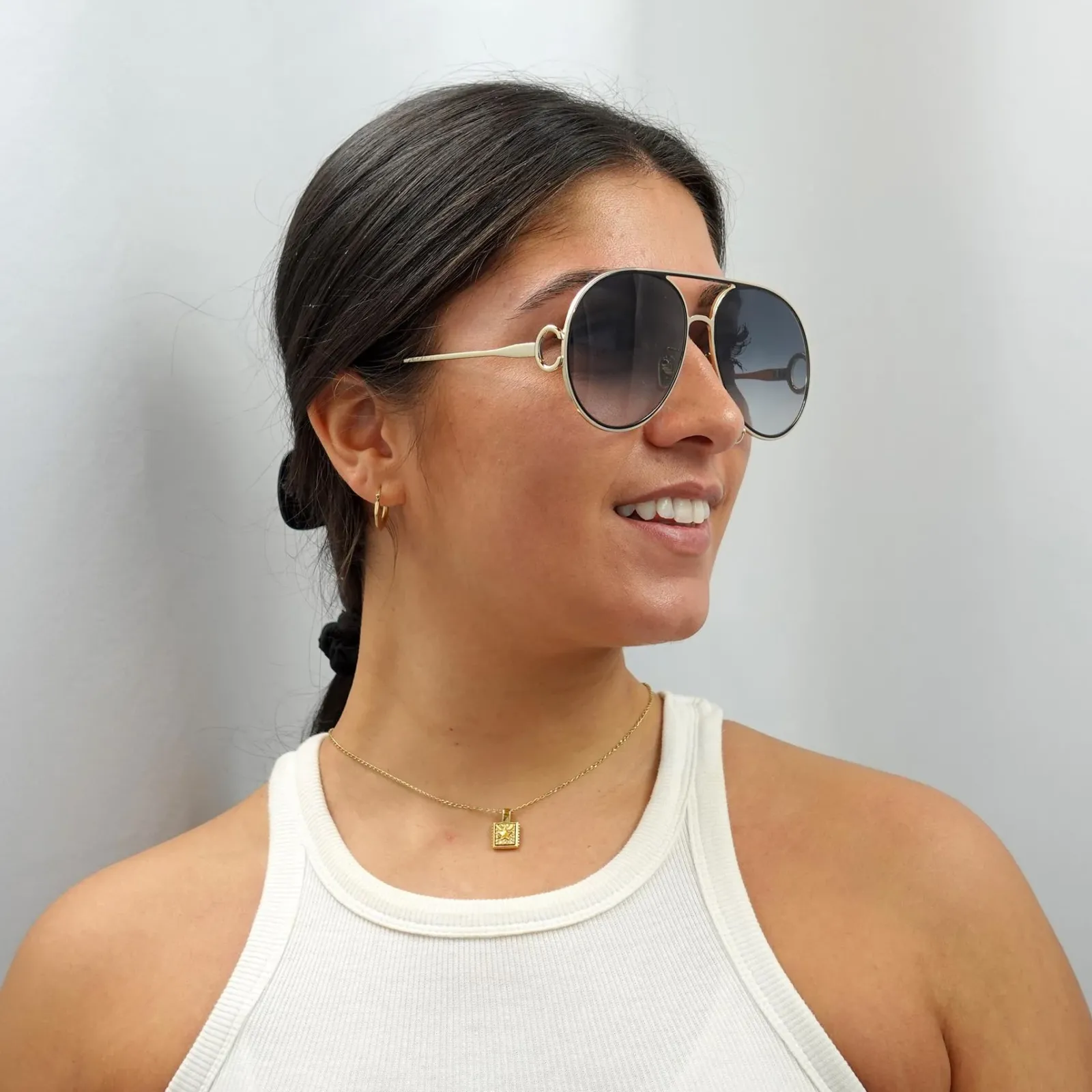 Chloe Aviator^Sunglasses CH0145S 001 Gold Black Grey Gradient