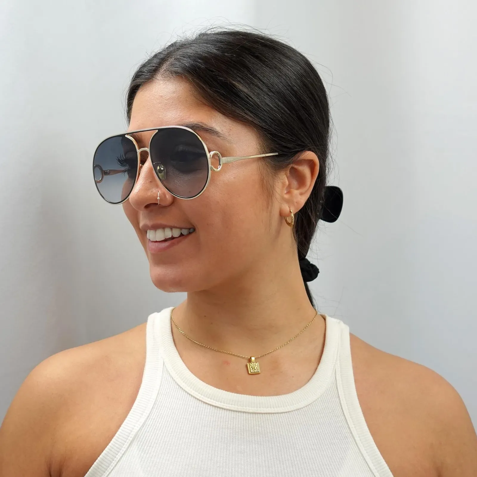 Chloe Aviator^Sunglasses CH0145S 001 Gold Black Grey Gradient