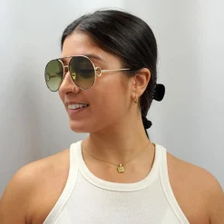 Chloe Aviator^Sunglasses CH0145S 002 Gold Havana Green Gradient
