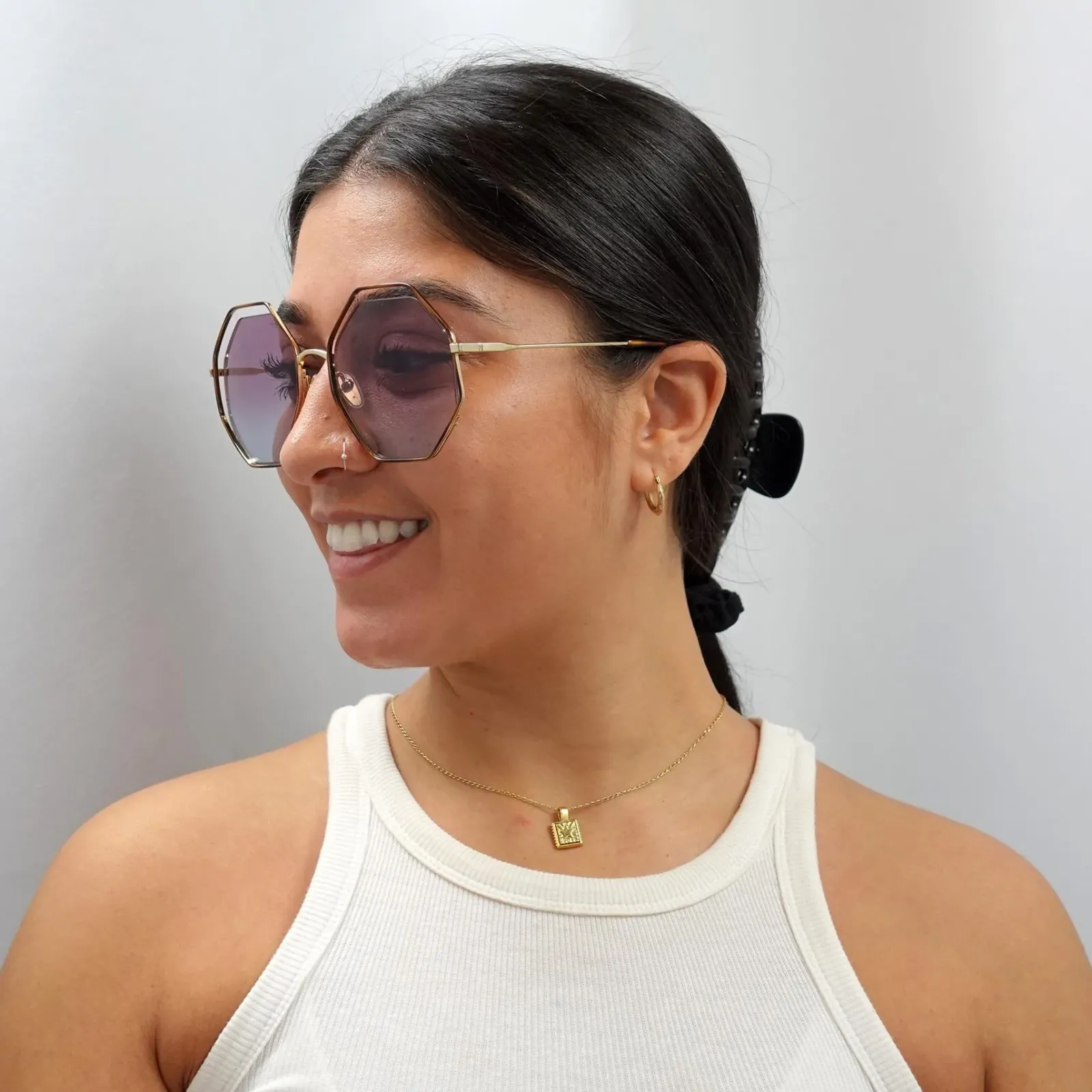 Chloe Square^Sunglasses CH0046S 003 Havana Gold Violet Blue Gradient