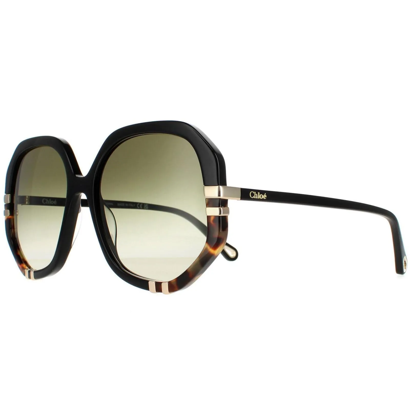 Chloe Square^Sunglasses CH0105S 002 Shiny Black and Tortoise Green Gradient