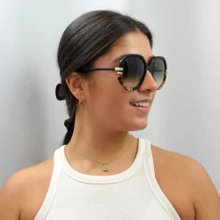 Chloe Square^Sunglasses CH0105S 002 Shiny Black and Tortoise Green Gradient