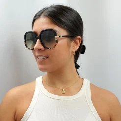 Chloe Square^Sunglasses CH0105S 002 Shiny Black and Tortoise Green Gradient