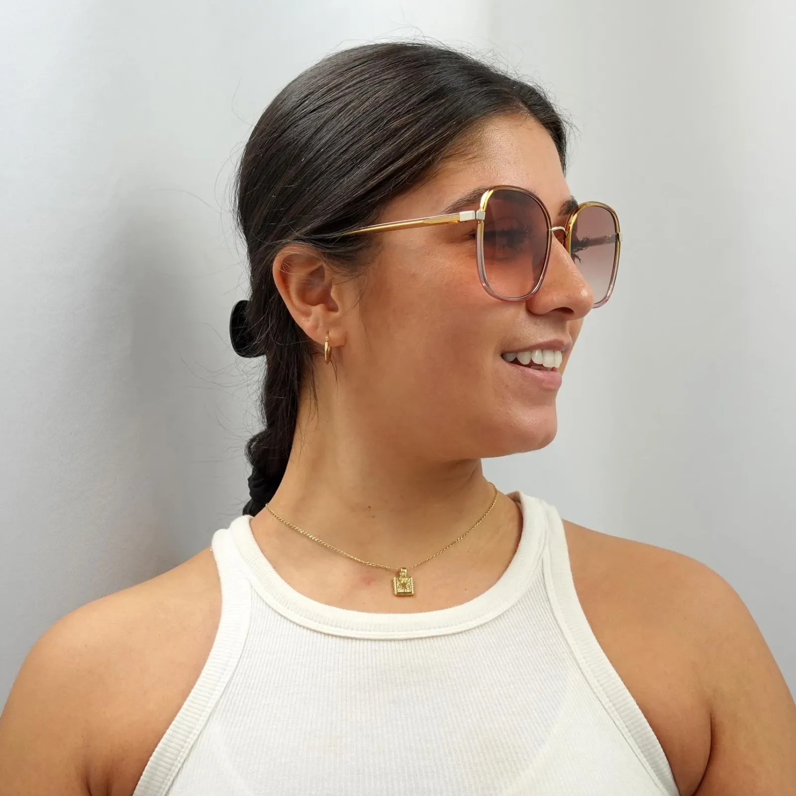 Chloe Square^Sunglasses CH0031S Franky 002 Yellow to Pink Crystal Fade and Go