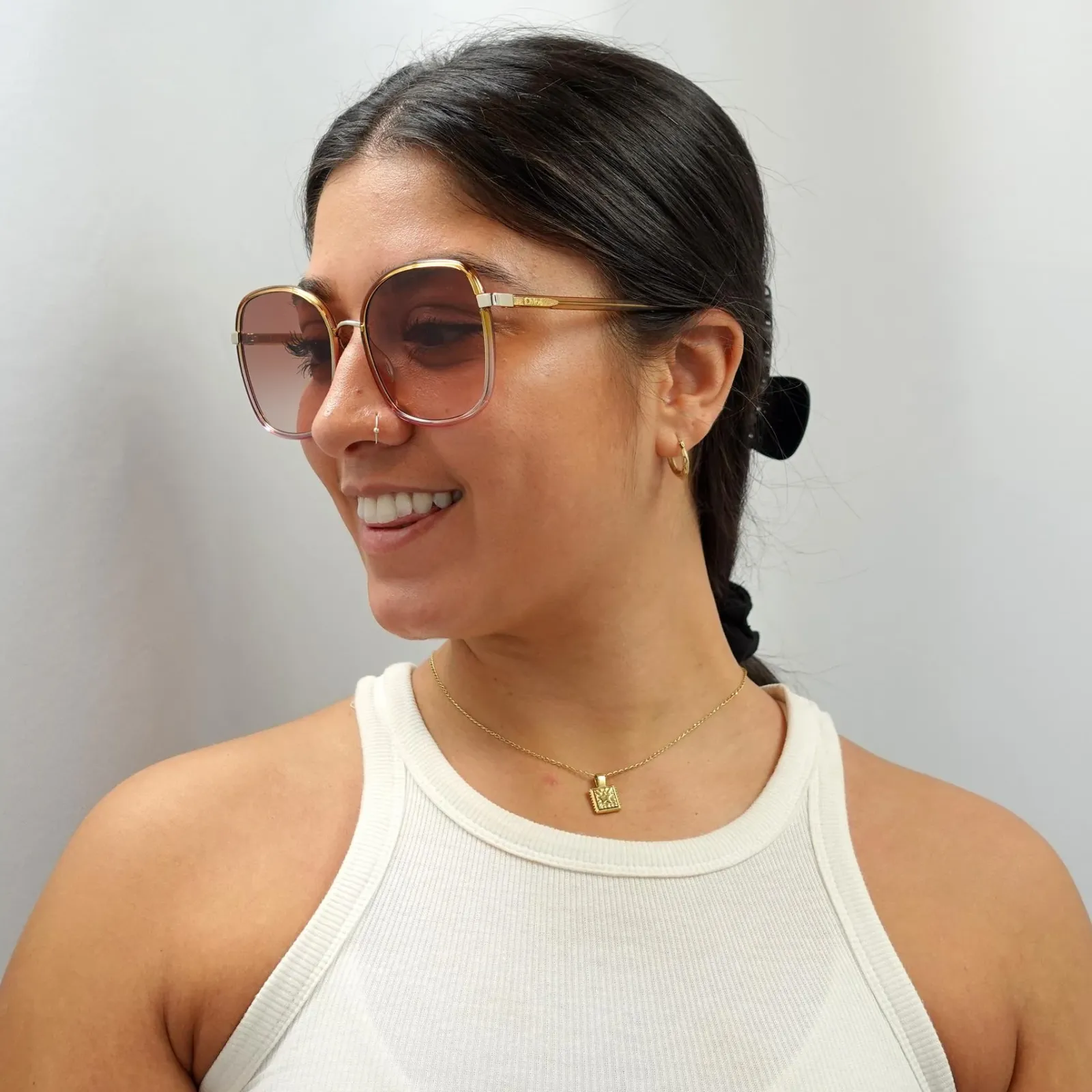 Chloe Square^Sunglasses CH0031S Franky 002 Yellow to Pink Crystal Fade and Go