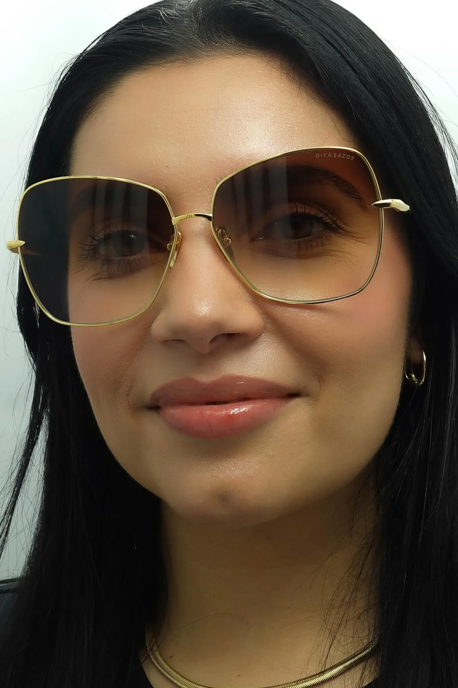 Dita Cat-Eye^Sunglasses Zazoe DTS145-A-01 Yellow Gold Dark Brown to Clear Grad