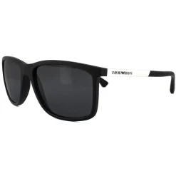 Emporio Armani Polarised|Rectangle^Sunglasses 4058 5063/81 Black Rubber Grey Polarized