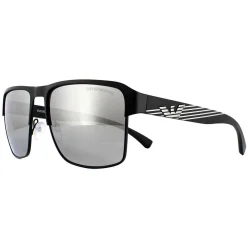 Emporio Armani Polarised^Sunglasses EA2066 3001Z3 Matte Black Grey Mirror Silver