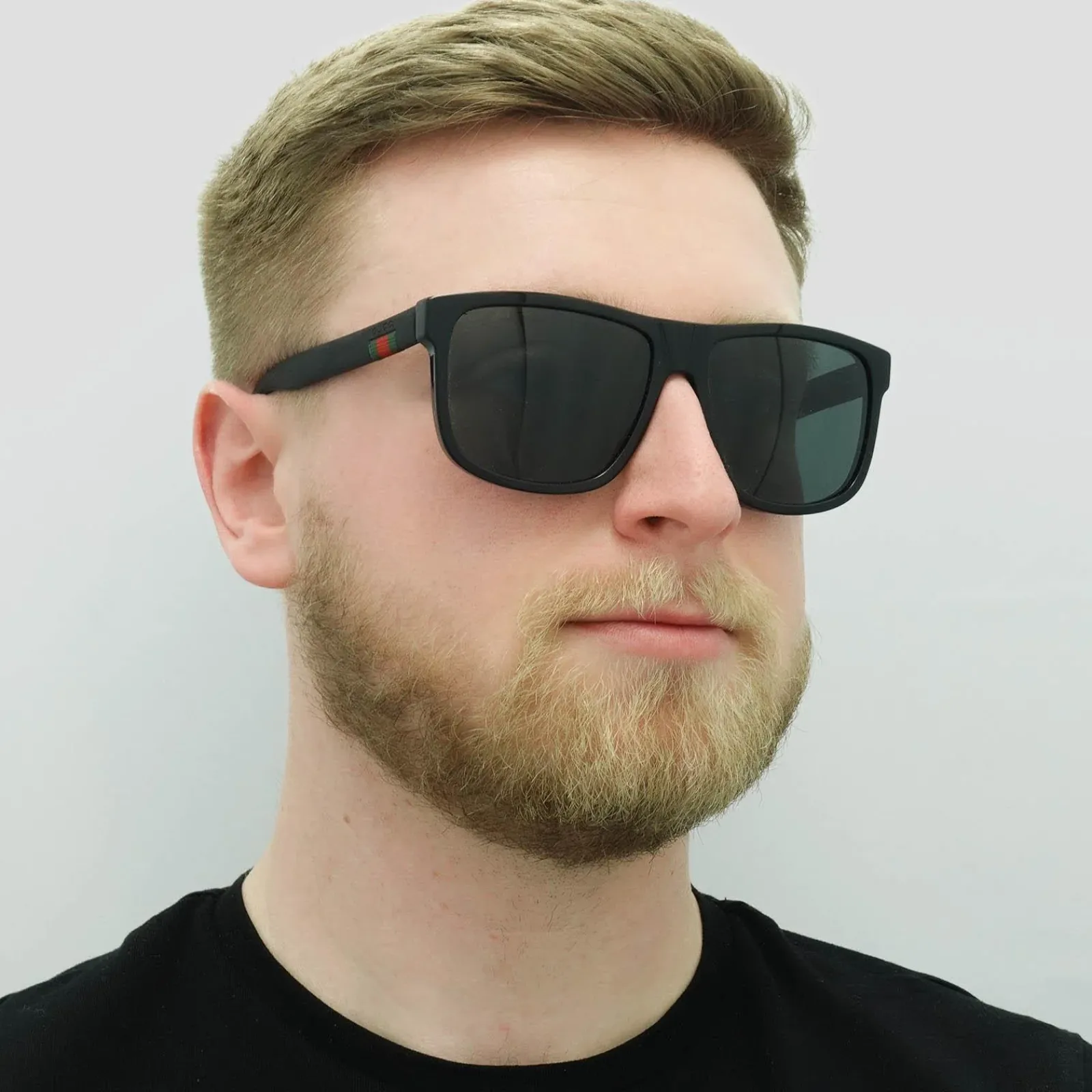 Gucci Gucci|Rectangle^Sunglasses GG0010S 001 Black Rubber Grey